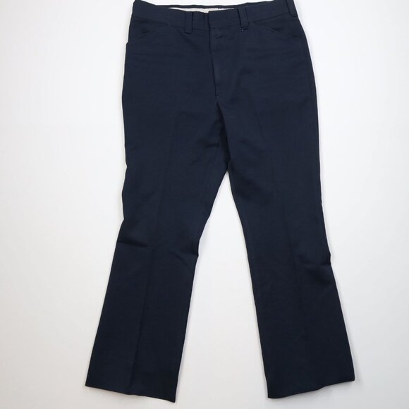 Vtg 70s Streetwear Mens 36x32 Faded Knit Flared Wide Leg Chino Pants Navy Blue